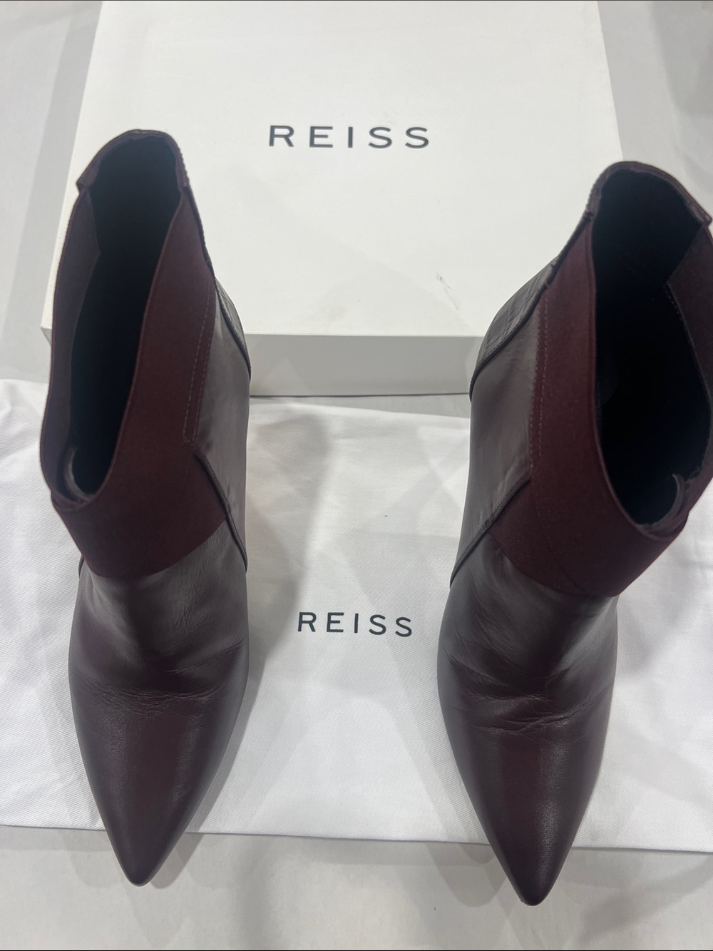 REISS Burgundy Pointed Chelsea Ankle Boots